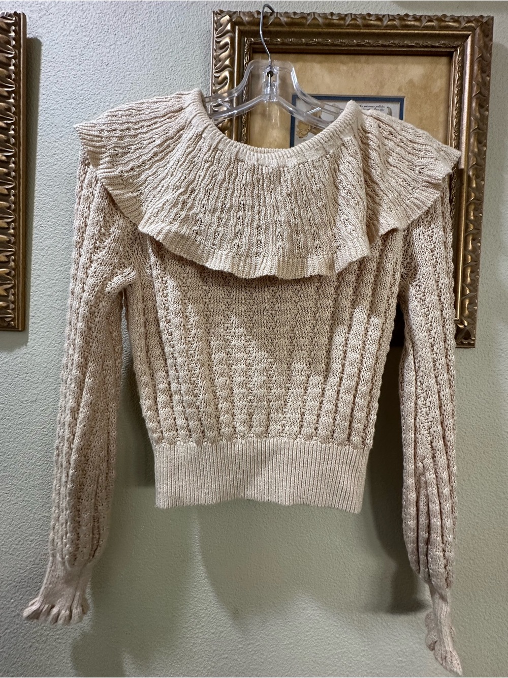 Free People Linen Blend Knit Crop Sweater Beige XS